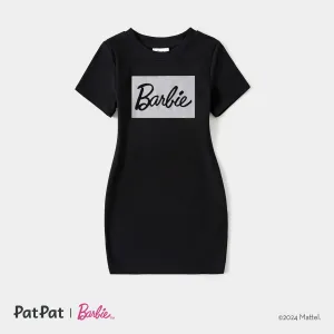Barbie Mommy and Me Black Cotton Short-sleeve Letter Print Bodycon T-shirt Dresses #234899