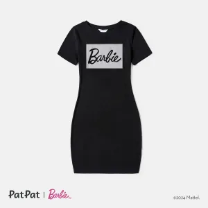Barbie Mommy and Me Black Cotton Short-sleeve Letter Print Bodycon T-shirt Dresses #234902