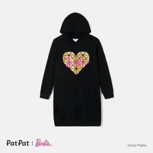 Barbie Mommy and Me Letter Heart Graphic Long-sleeve Hooded Sweatshirt Dress