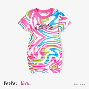 Barbie Mommy and Me Logo and Allover Colorful Grahic Print Fashionable Fitted Bodycon Dress