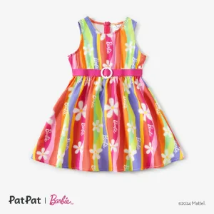 Barbie Mommy and Me Rainbow Creative Stripe Print Graphic Belt Dress #1319286