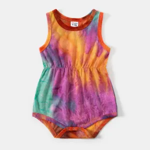 Colorful Tie Dye Bodycon Sleeveless Tank T-shirt Dress for Mom and Me #768926
