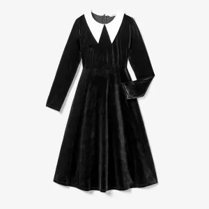 Halloween Mommy and Me Velvet V-neck Gothic Black Dresses #1092458