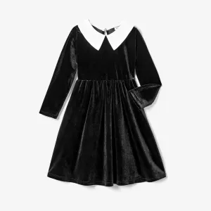 Halloween Mommy and Me Velvet V-neck Gothic Black Dresses #1167583