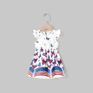 Independence Day Mommy and Me Allover Butterfly Print Sleeveless Dresses #1033012