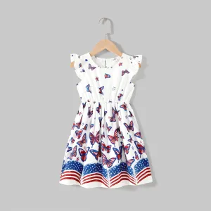 Independence Day Mommy and Me Allover Butterfly Print Sleeveless Dresses #1033018