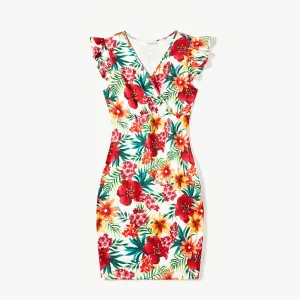 Mommy and Me Allover Floral Print Ruffle-sleeve Bodycon Dresses #1045843