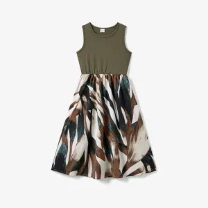 Mommy and Me Army Green Tank Top Spliced Floral Dress #1327897