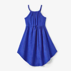 Mommy and Me Blue Terry Pleated Strap Dress #1323184