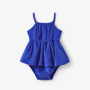 Mommy and Me Blue Terry Pleated Strap Dress #1323190