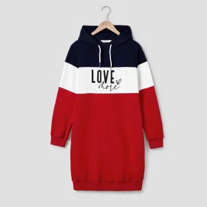 Mommy and Me Casual Color-block Letters Print Long-sleeve Hooded Dresses #1193963