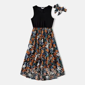 Mommy and Me Floral Panel Tank Dresses with Headband Set #1056091