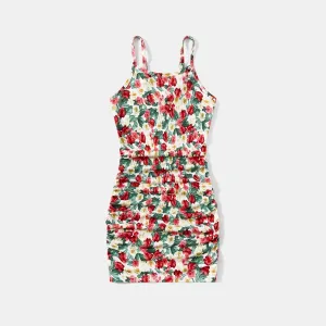 Mommy and Me Floral Print Ruched Side Slip Dresses #915150