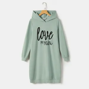 Mommy and Me Letter Print Green Long-sleeve Hoodie Dresses #1064400