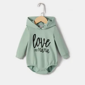 Mommy and Me Letter Print Green Long-sleeve Hoodie Dresses #1064409