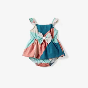Mommy and Me Multi-Color High Neck Halter Ruffle Hem Belted Dress #1322585