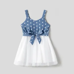 Mommy and Me Polka Dots Print Belted Cami Dresses #1046456