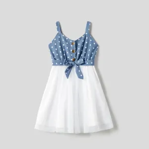 Mommy and Me Polka Dots Print Belted Cami Dresses #1046460