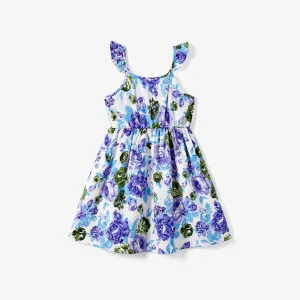 Mommy and Me Purple Floral Twist Knot Tie Back Strap Dress #1329462