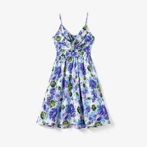 Mommy and Me Purple Floral Twist Knot Tie Back Strap Dress #1329466