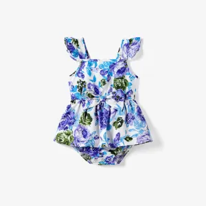 Mommy and Me Purple Floral Twist Knot Tie Back Strap Dress