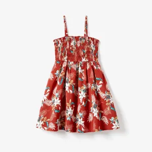Mommy and Me Red Floral Shirred A-Line Strap Dress #1327217