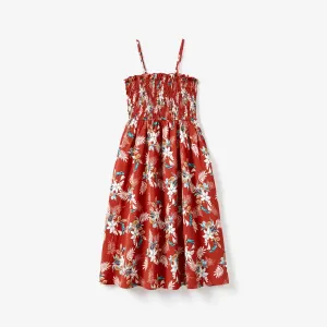Mommy and Me Red Floral Shirred A-Line Strap Dress #1327220