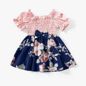 Mommy and Me Shirred Bodice Puff  Sleeve Floral Dresses #1317203