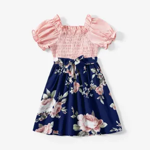 Mommy and Me Shirred Bodice Puff  Sleeve Floral Dresses #1317211