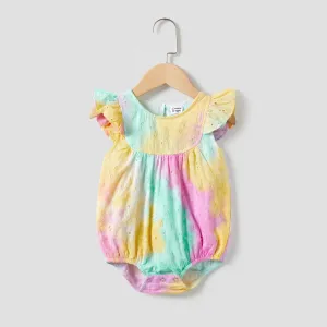 Mommy and Me Tie-Dyed Embroidered Cotton Dress with Hidden Snap