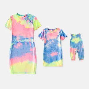 Tie Dye Short-sleeve Bodycon T-shirt Dress for Mom and Me #198305