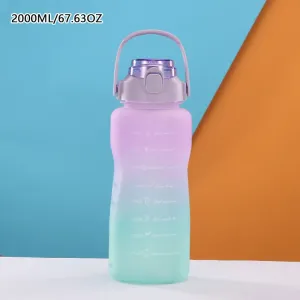 2000ML/67.64OZ Gradient Frosted Straw Water Bottle Large Capacity Adult Sports Bottle Outdoor Portable Water Cup #995933