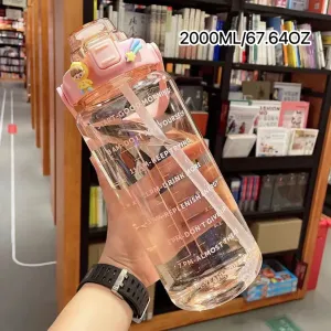 2000ML Motivational Sports Water Bottle with Time Marker Large Capacity Straw Water Cup for Fitness and Outdoor Enthusiasts #200734