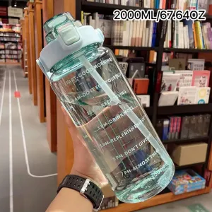2000ML Motivational Sports Water Bottle with Time Marker Large Capacity Straw Water Cup for Fitness and Outdoor Enthusiasts #200735