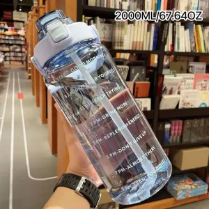 2000ML Motivational Sports Water Bottle with Time Marker Large Capacity Straw Water Cup for Fitness and Outdoor Enthusiasts #200736