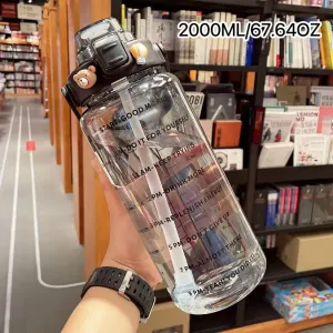 2000ML Motivational Sports Water Bottle with Time Marker Large Capacity Straw Water Cup for Fitness and Outdoor Enthusiasts #200737