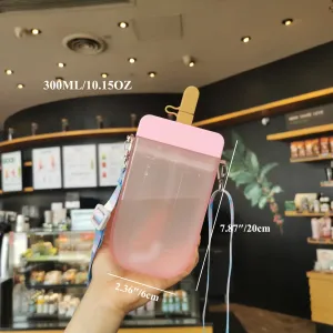 300ml Cute Straw Cup New Plastic Popsicle Shape Water Bottle BPA Free Transparent Juice Drinking Cup Suitable for Boys Girls #1048028