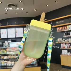 300ml Cute Straw Cup New Plastic Popsicle Shape Water Bottle BPA Free Transparent Juice Drinking Cup Suitable for Boys Girls #1048029