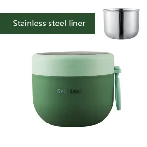 Breakfast Cup 304 Stainless Steel Soup Cup Student Breakfast Cup Milk Cup Outdoor Office Salad Portable Soup Porridge Soup Pot Stainless Steel Green ( #1047738