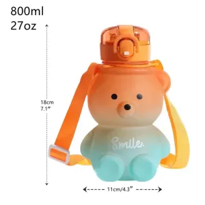 Cute Bear Water Bottle With Straw, 27oz Cute Water Bottle with Shoulder Straps No Leak Large Cute Kids Water Bottles #1048888