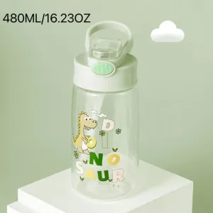 480ML/16.23OZ Kids Cartoon Print Straw Water Bottle Plastic Sippy Cup with Handle Easy Use for Girls and Boys #196192