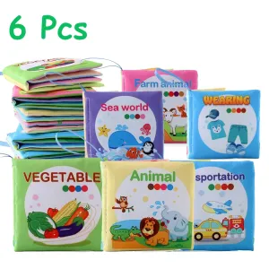 1Pc/6Pcs Baby Cloth Book Baby Early Education Cognition Farm Animal Vegetable Animals Wearing Transportation Sea World Cloth Book #220422