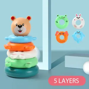 Rainbow Animal Tower Stacking Circle Nesting Circle Toy Kids Early Childhood Education Puzzle Ring Toy Kids Toys