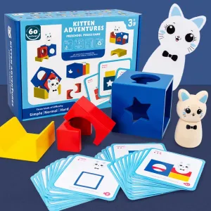 Wooden Educational Toy with 30 Double-Sided Question Cards (60 Questions Total)
