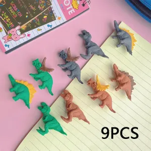 9-pack Cartoon Dinosaur Pencil Eraser Toys Gifts for Classroom Prizes Game Reward Party Favors