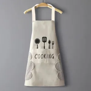 Kitchen Apron with Utensil Pocket: Stylish Unisex Apron for Wiping Hands, Waterproof and Stain-Resistant #1087982