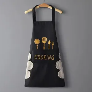 Kitchen Apron with Utensil Pocket: Stylish Unisex Apron for Wiping Hands, Waterproof and Stain-Resistant #1087983