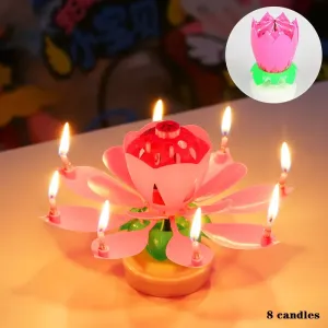 Rotating Musical Lotus Candle - Double Layer Electronic Lotus Light for Birthday Parties and Events #1069222