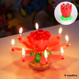 Rotating Musical Lotus Candle - Double Layer Electronic Lotus Light for Birthday Parties and Events #1069223