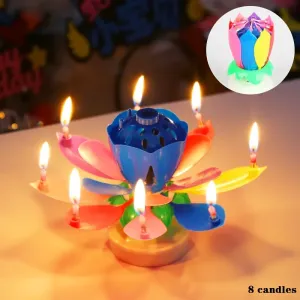 Rotating Musical Lotus Candle - Double Layer Electronic Lotus Light for Birthday Parties and Events #1069224